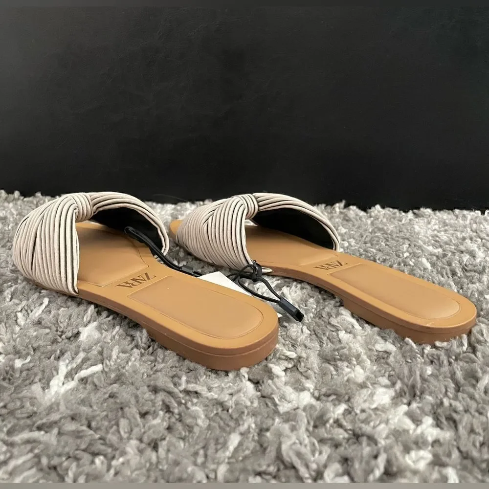NWT Zara Knotted Fabric Flat Sandals - Picture 5 of 8